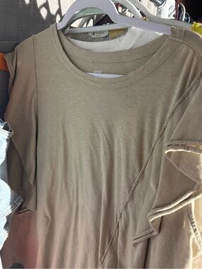 Women's Ruffle Detail Short Sleeve Tee - Beige by a.n.a